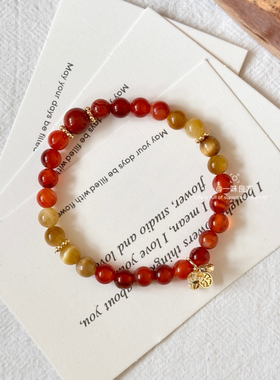 【四喜】原创设计新中式饰品南红金虎眼显白手串小众平安喜乐手链