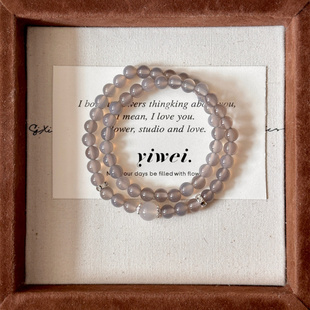 【浮月夜】原创气质灰玛瑙手串百搭时尚饰品樱花玛瑙手工串珠手链