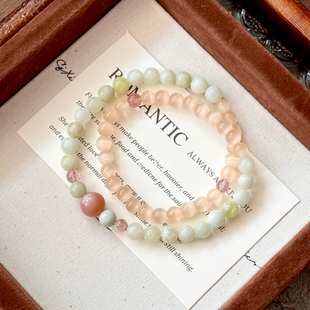 【椿几许】原创女生小清新岫玉猫眼石手串太阳石草莓晶串珠手链