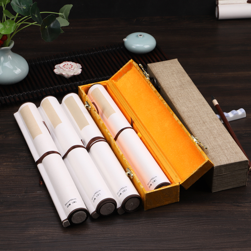 热销安徽泾县宣纸空白挂轴全绫精裱蜡染套色四言瓦当半生熟不洇书