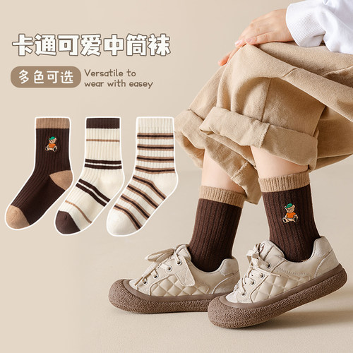 女童中筒袜子春秋a类纯棉儿童袜