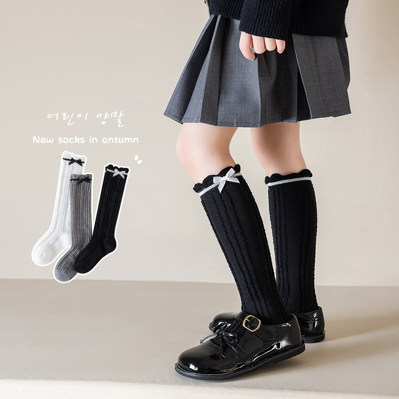 女童长筒小腿袜纯棉a类配裙子