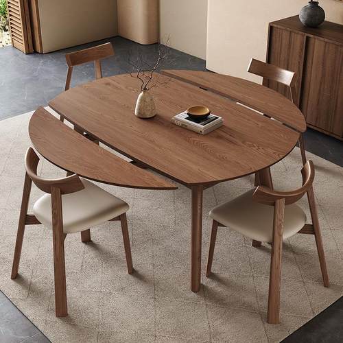 全实木伸缩餐桌可变圆桌子客厅家用小户型白蜡木圆形折叠餐桌