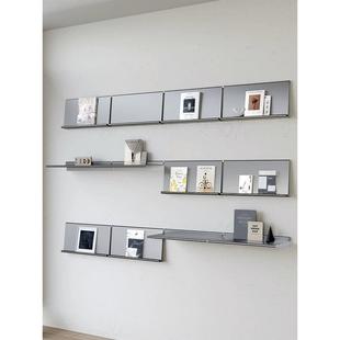 中世纪包豪斯壁挂式不锈钢储物架一行层压板书架客厅背景装饰陈列