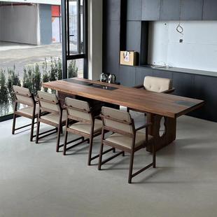 新中式北美黑胡桃木茶桌椅组合现代简约家用接待办公桌茶室泡茶桌