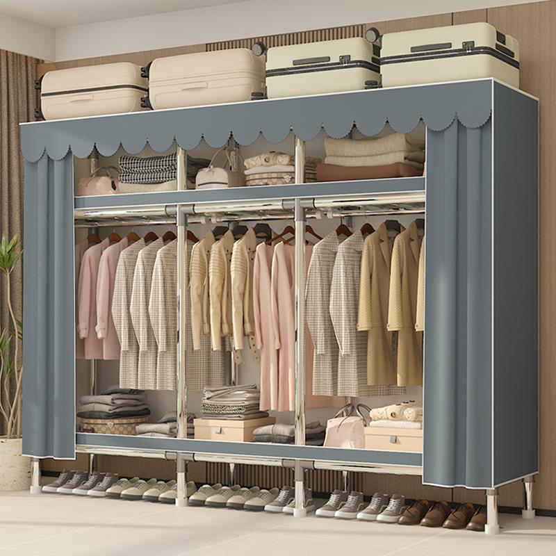 简易衣柜钢管布衣柜加粗加固卧室组装家用衣橱出租房挂衣收纳架子