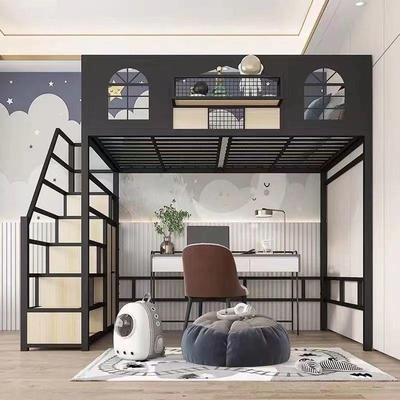 铁艺床高架上床下空下桌小户型省空间阁楼床覆式二楼铁艺床