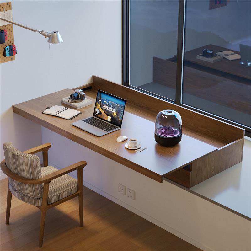 全实木电脑桌飘窗书桌带抽屉抽拉伸缩桌面家用卧室窗台写字办公桌