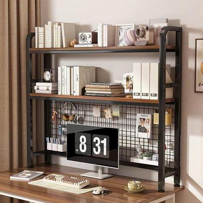 带网格书架书桌收纳置物架桌面多层架子学生宿舍电脑桌桌上洞洞板
