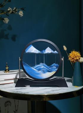 旋转3D流沙画摆件创意沙漏画金属柱生日礼物轻奢解压客厅办公桌面