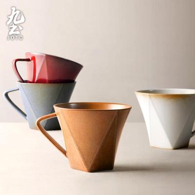 九土日式手工切面咖啡杯粗陶手冲覆古窑变马克杯创意情侣对杯家用