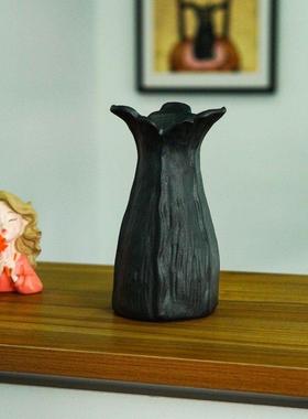 【墨影】景德镇手工黑色磨砂质感陶瓷花瓶法式复古极简风花瓶JDZ