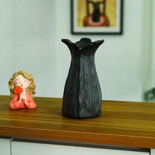 【墨影】景德镇手工黑色磨砂质感陶瓷花瓶法式复古极简风花瓶JDZ