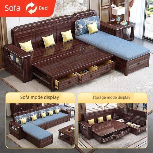 新中式紫檀沙发家居客厅小公寓冬夏全实木储物沙发床组合