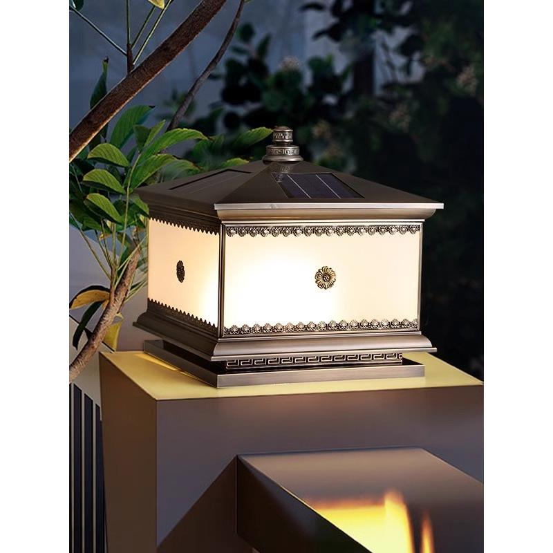 柱头灯太阳能接电两用户外防水别墅大门围墙门柱灯庭院灯中式全铜