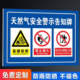 天然气警示牌煤气燃气管道警示牌当心煤气中毒易燃易爆严禁烟火标识牌液化石油气安全警示告知牌化学品周知卡