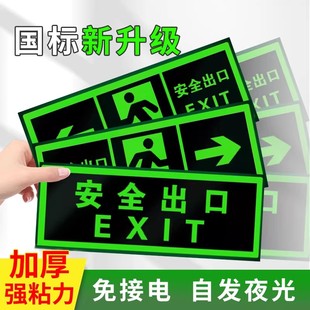 安全出口指示牌夜光紧急出口标识牌安全出口指示贴应急通道指示贴走火逃生门免接电贴纸标牌防爆消防安全出口