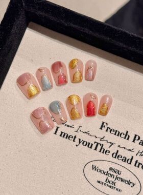 mmuse家-鎏金溢彩纯手工穿戴甲夏日多巴胺梦幻多彩爆闪显白猫眼