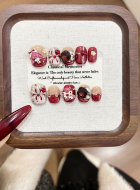 mmuse家-纯手工穿戴甲微醺红酒烟花猫眼甜心熊爆款可拆卸炫彩甲片