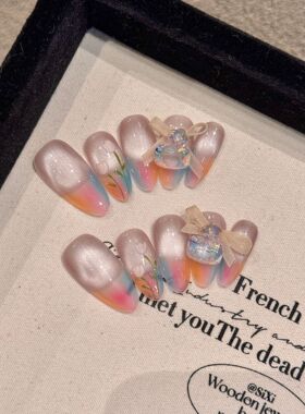 mmuse家-【莫奈花园】纯手工穿戴甲高端光疗美甲可拆卸假指甲贴