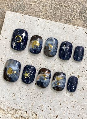 mmuse家-纯手工穿戴甲高级艺术童趣涂鸦手绘小众甜酷短款美甲