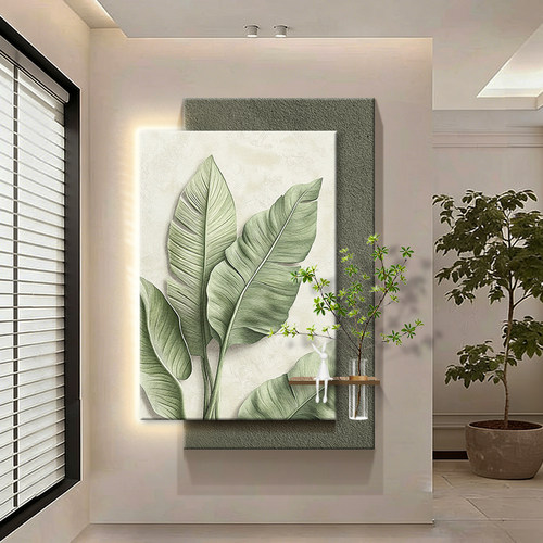 绿植灯画芭蕉叶装饰画客厅