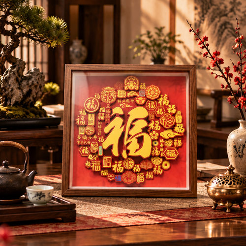 百福图立体纸雕剪纸摆台相框
