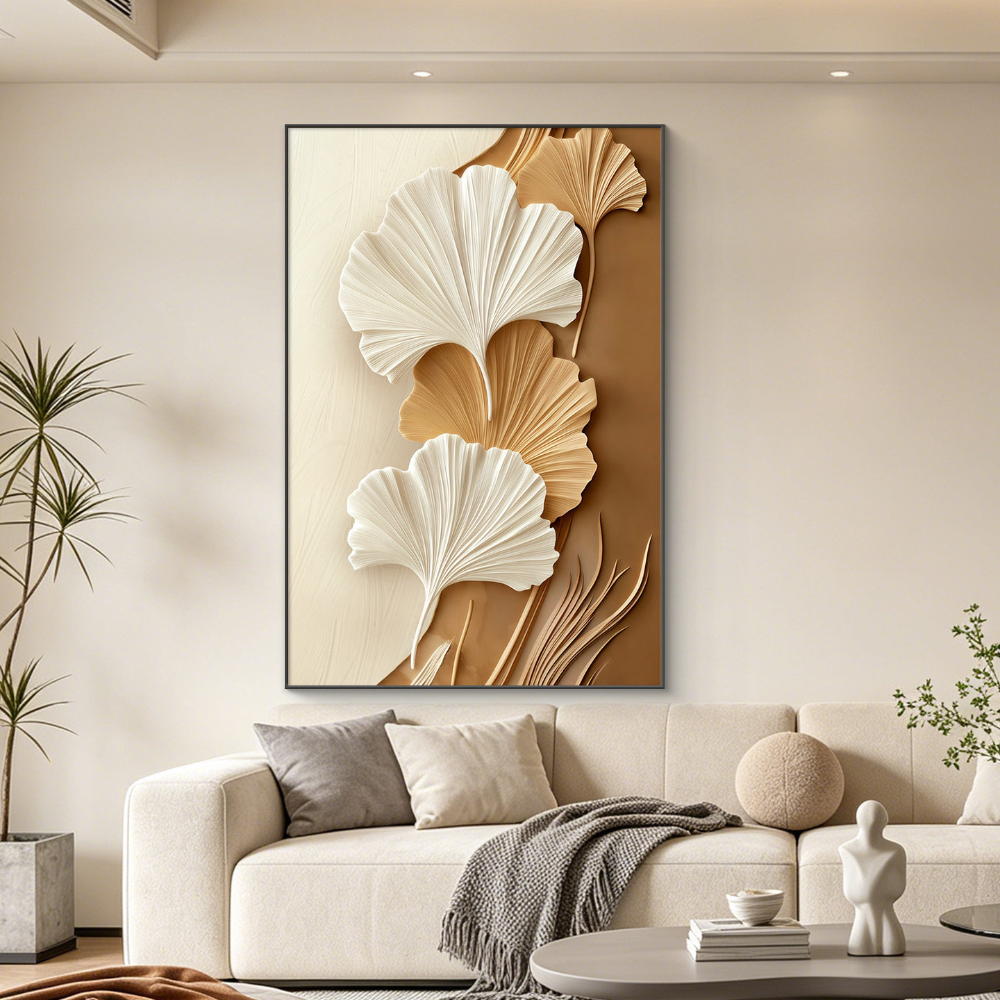 抽象艺术客厅装饰画银杏叶砂岩画简约沙发背景墙壁画卧室餐厅挂画