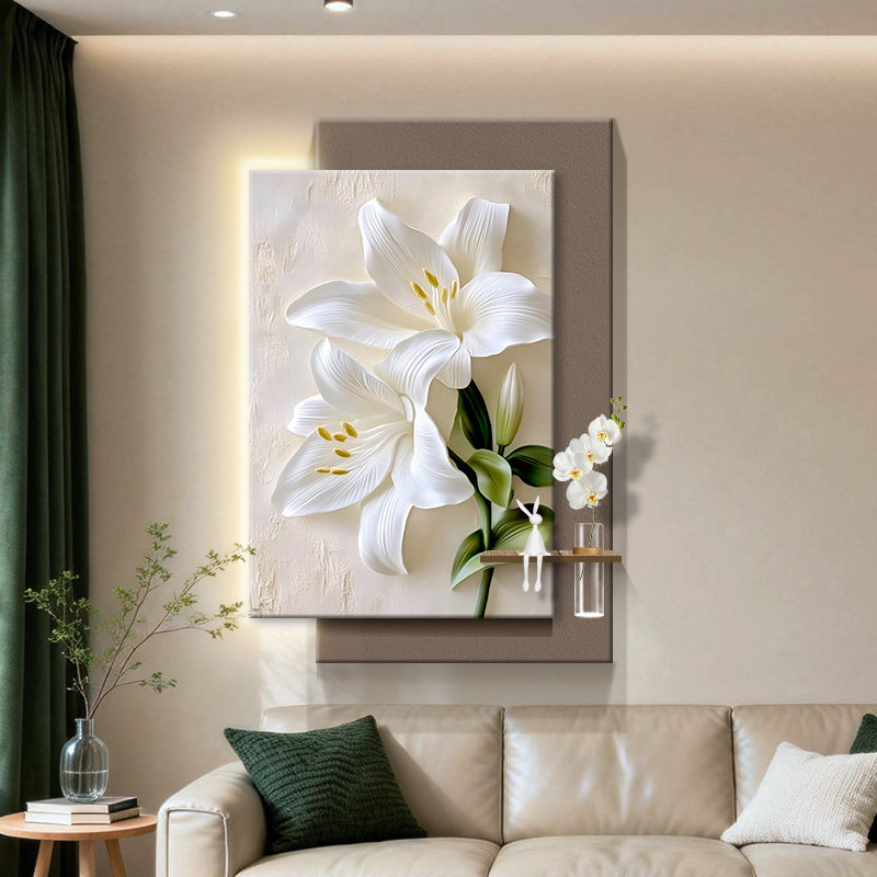 现代简约百合花装饰画客厅沙发背景墙氛围灯挂画玄关走廊暖光壁画