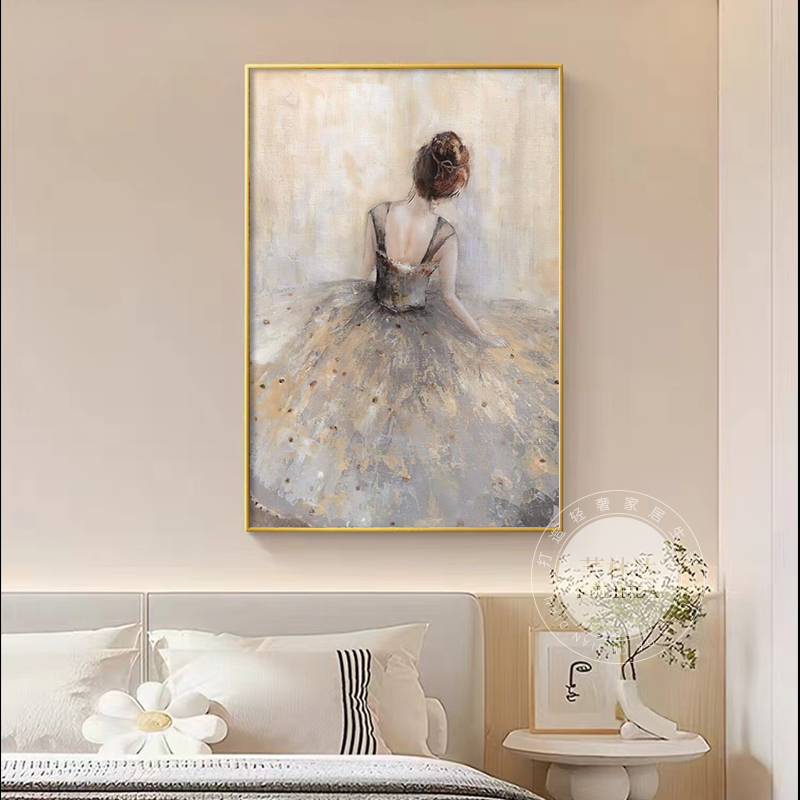 现代简约卧室床头装饰画竖版餐厅抽象花卉挂画芭蕾舞女孩房间壁画图片