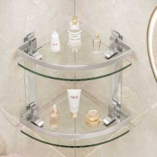 浴室玻璃置物架打孔墙上壁挂收纳架款轻奢卫生间置物三角架