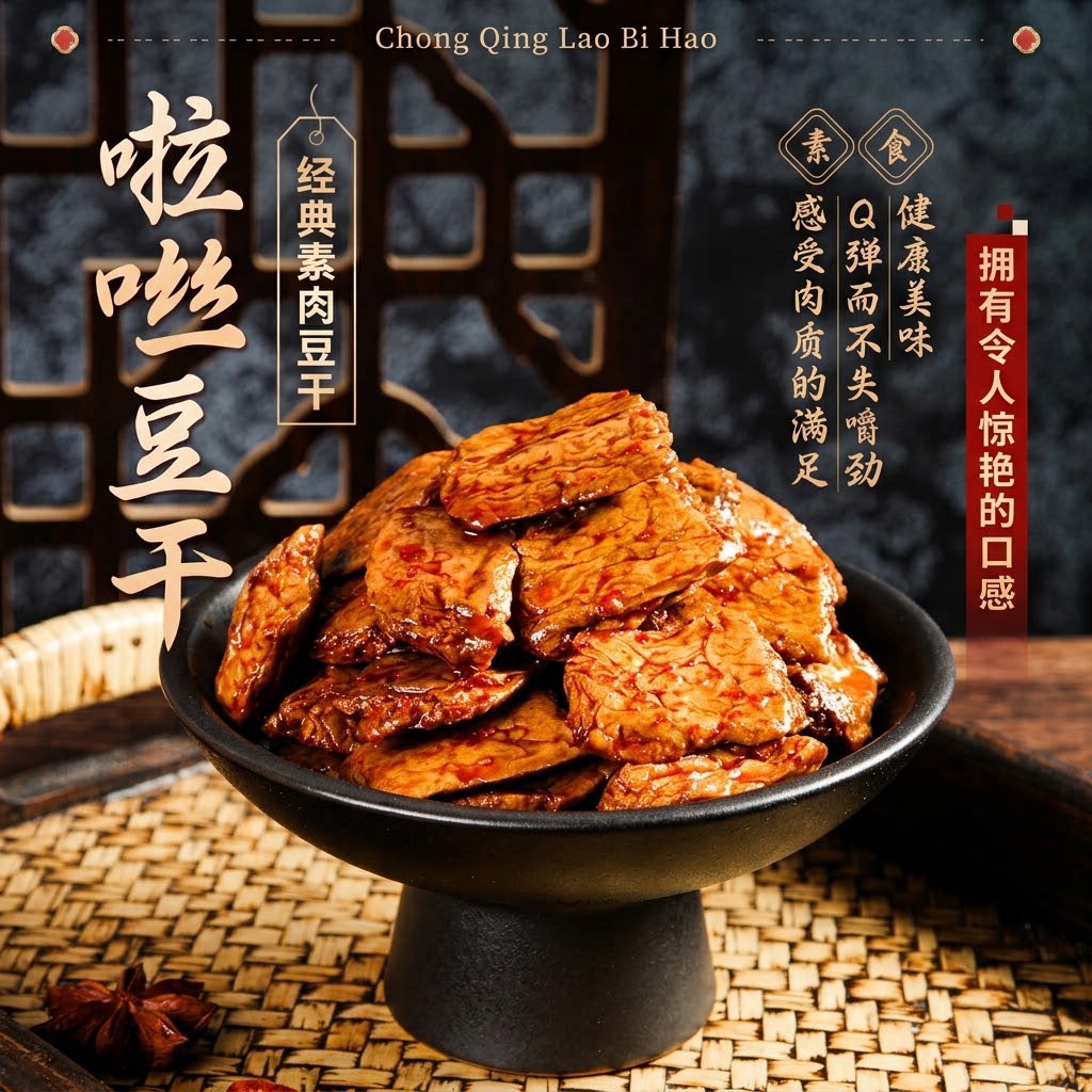 千百度啦咝豆干300g重庆特产手撕素肉素牛排即食零食麻辣小吃C
