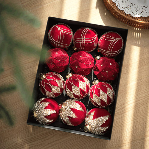 植绒球包布圣诞球异形球圣诞树挂件白色毛线球圣诞节装饰品盒装套