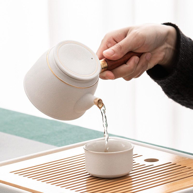 实木侧把茶壶公道杯日式陶瓷家用单壶茶海耐高温过滤红茶泡茶具