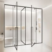 热销极窄T型淋浴房大户型卫生间干湿分离推拉门极窄一门两用浴屏