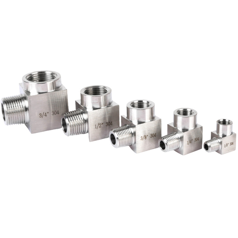 热销304不锈钢内外丝弯头加厚高压90度直角卡套螺纹内外接头2分3