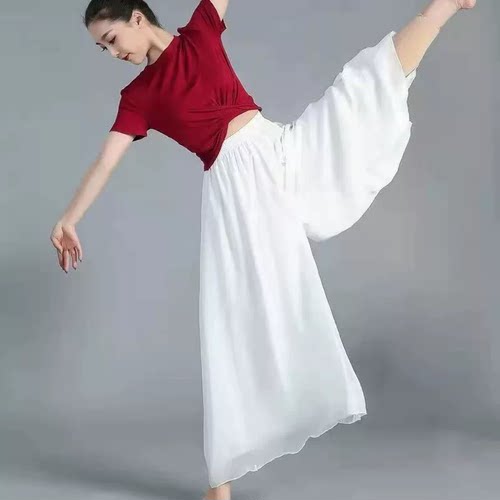 真丝阔腿裤2025新款时尚洋气女春秋舞蹈宽腿裤白色九分超大摆裤裙
