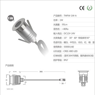 热销户外3W防水蜂窝地埋灯可调光不锈钢1W防眩地砖灯30度质保三年