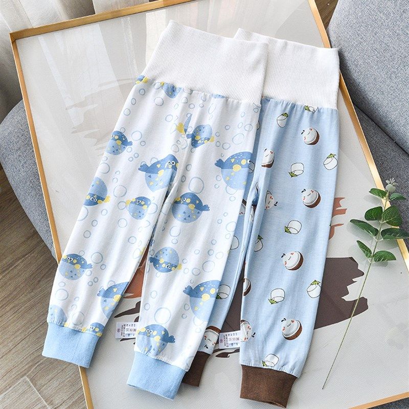 宝宝暖气房护肚裤宝宝纯棉高腰裤可开档睡裤秋裤薄款长裤子打底裤
