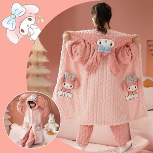 儿童睡衣法兰绒卡通比卡丘冬天加厚长款睡袍男女大童宝宝珊瑚毛绒