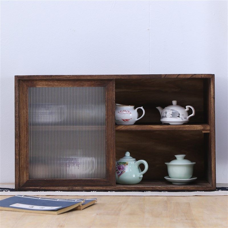 实木收纳柜桌面收纳盒杯子茶具展示柜子厨房水杯置物架餐具储物柜