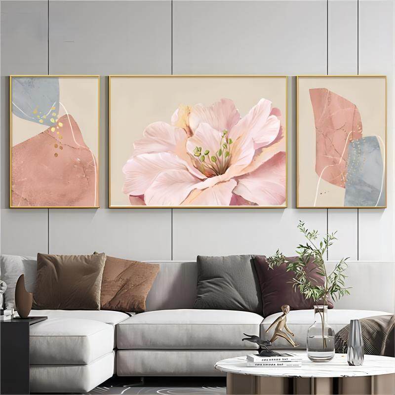 轻奢高级感沙发三连幅装饰画高端大气壁画简约抽象挂画客厅免打孔