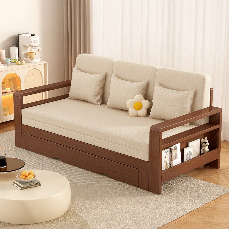 实木沙发床多功能可折叠伸缩客厅两用双人红橡木推拉储物布艺沙发