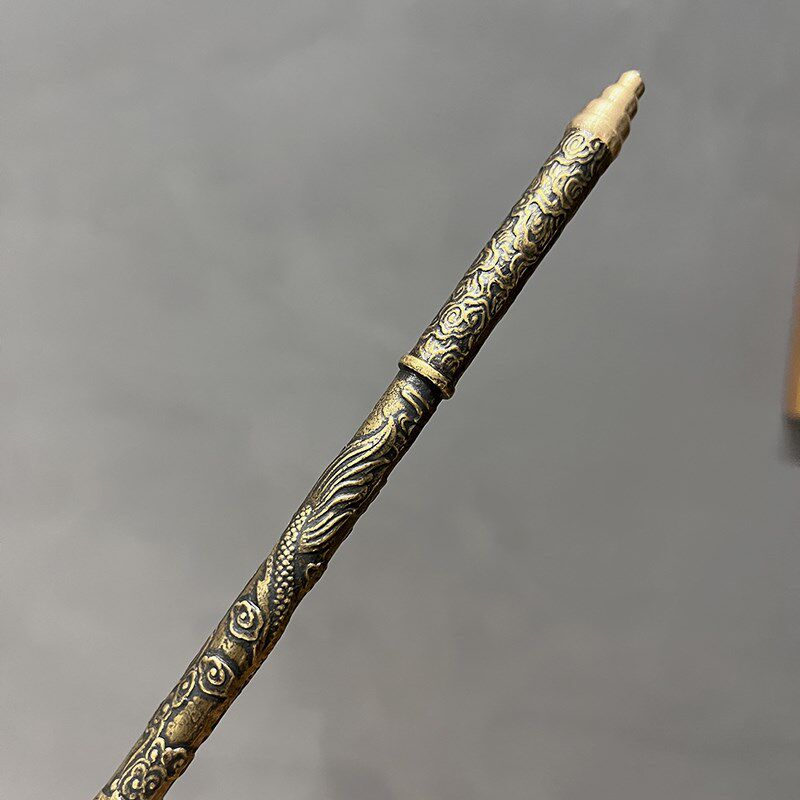 西游记纯铜柄唐僧法杖禅杖影视道具寺庙摆件个人把玩锻打桌面兵器