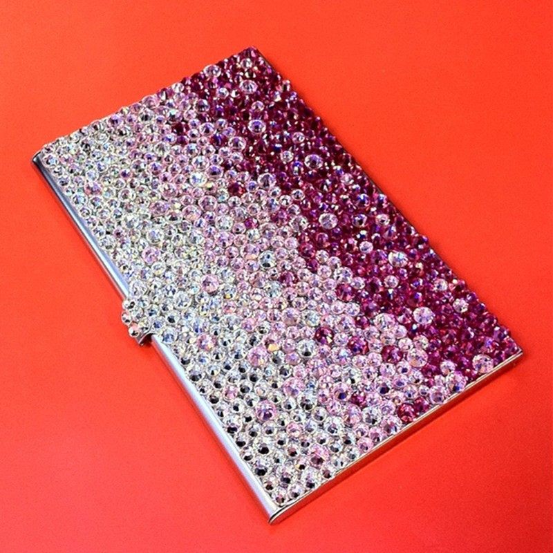 高档渐变色镶钻名片盒/夹 时尚创意不锈钢男士女士商务名片盒/夹