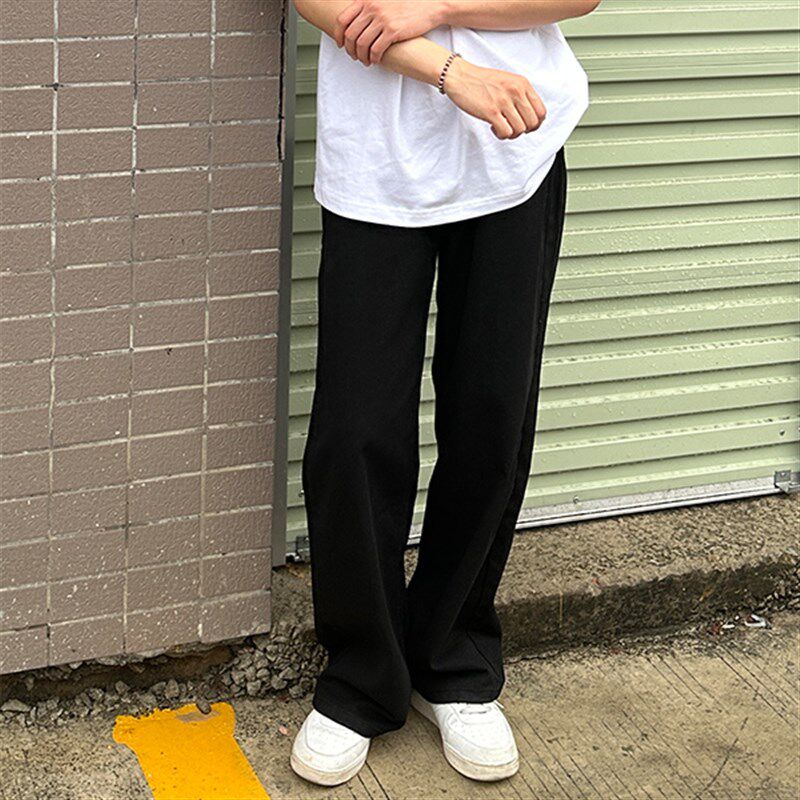 美式街头复古黑色牛仔裤宽松直筒阔腿松紧腰hiphop嘻哈滑板裤子