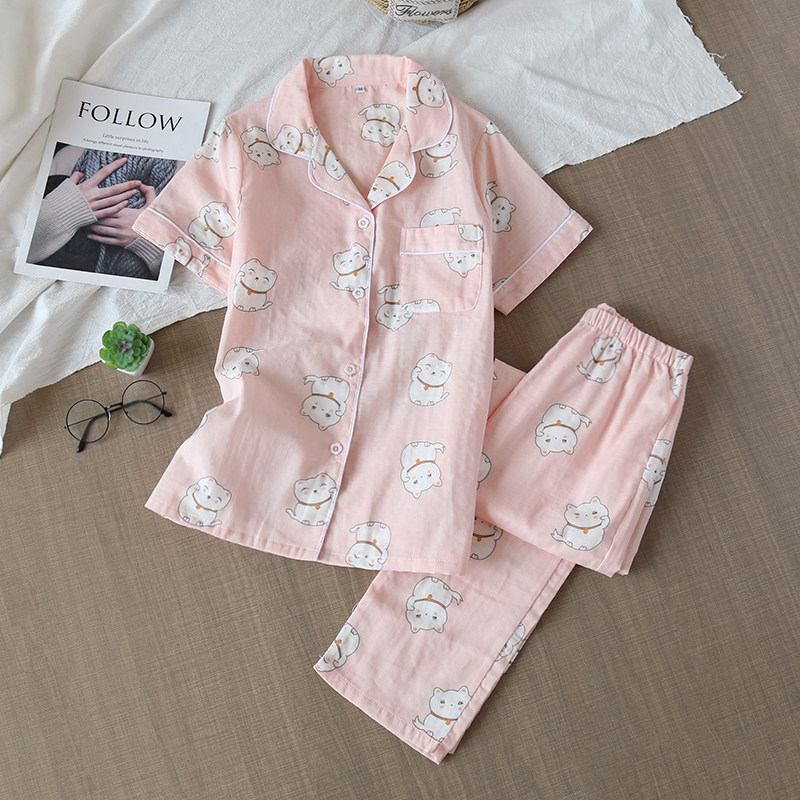 睡衣女夏季纯棉纱布两件套装短袖长裤可爱薄款春秋学生清新家居服,女士内衣/男士内衣/家居服,睡衣/家居服套装,淘宝优惠券,粉丝福利购,淘宝优惠卷