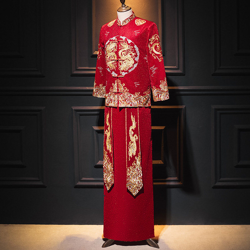 秀禾服男士2021年新款中式新郎礼服结婚敬酒服接亲大码龙凤褂婚服