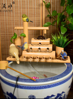 竹子流水摆件鱼缸石槽过滤器喷泉 取代氧气泵PVC竹筒水车流水摆件