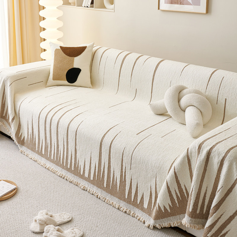 冬季毛绒加厚沙发盖布巾高级感奶油风沙发套罩防猫抓万能全盖毯子